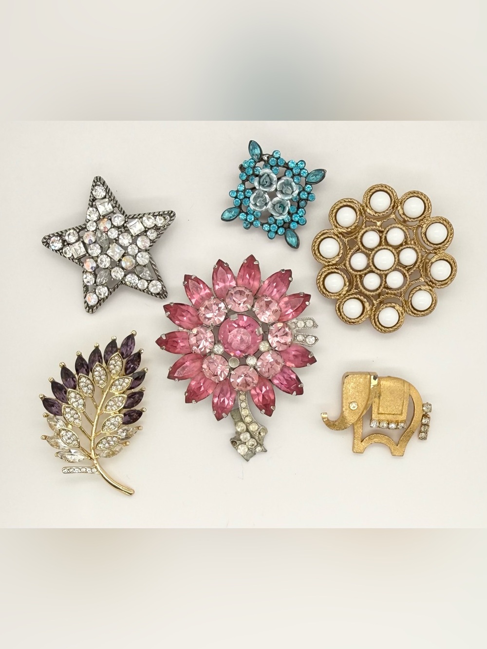 Vintage Estate Lot Mix Rhinestone Crystal Brooch Flower Pin
